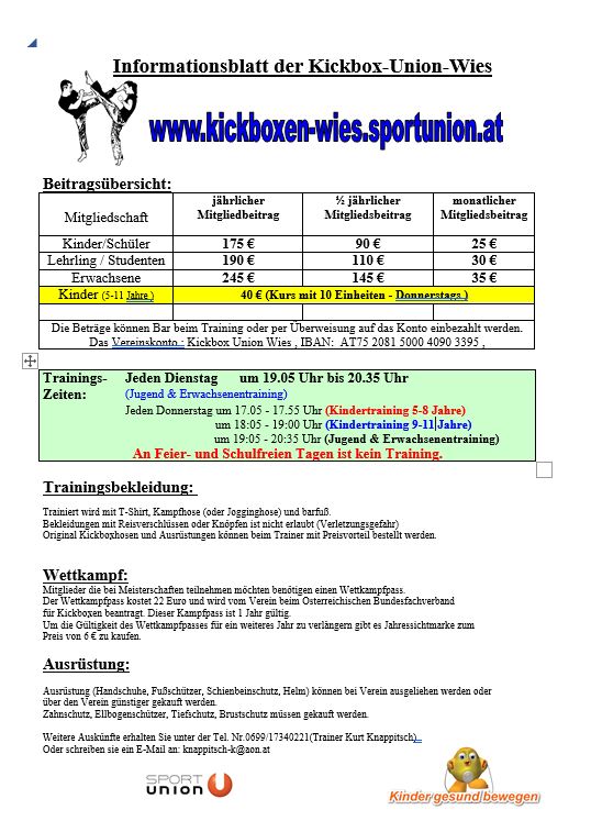Informationsblatt Kickboxen 2024